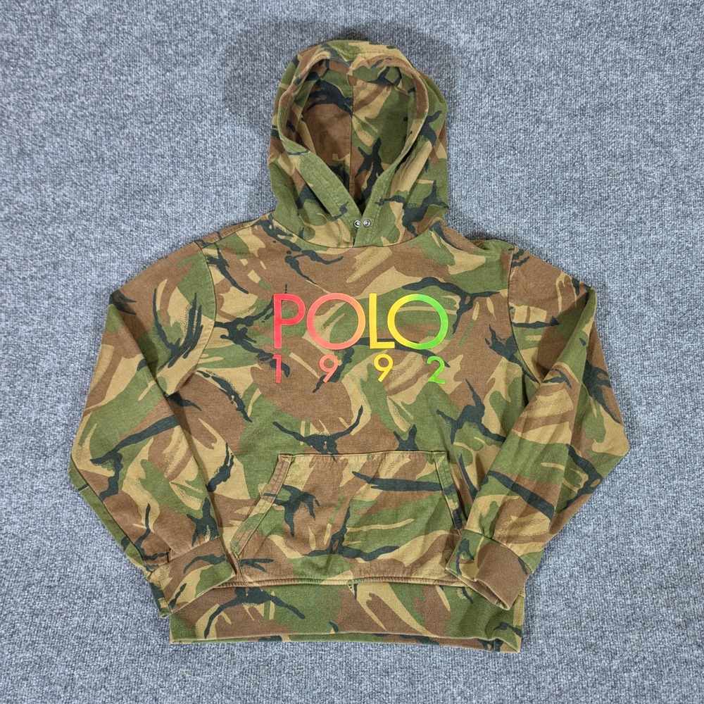 Polo Ralph Lauren Mens Camo 1992 Stadium Hoodie Green Brown Size Medium Stain